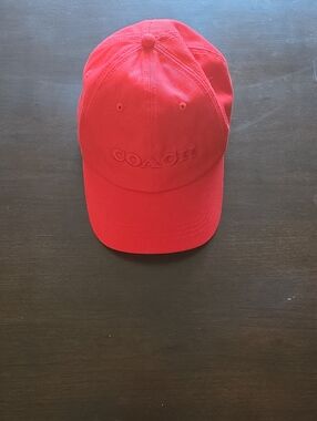 Coach Red Embroidered Logo Baseball Cap